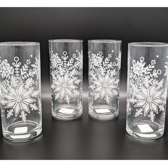 4 Cristar Lexington Cooler Decor Glitter Snowflakes Glasses- 16.5 oz - Picture 2 of 9